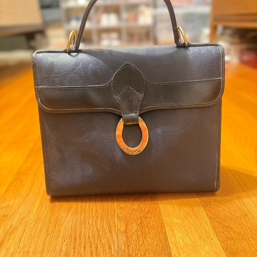 Dior Black Leather Bag with Gold Ring Detail